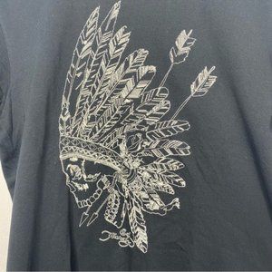 Ed Hardy Men Native American Chief Stitch Skull Head Black T-Shirt Medium
